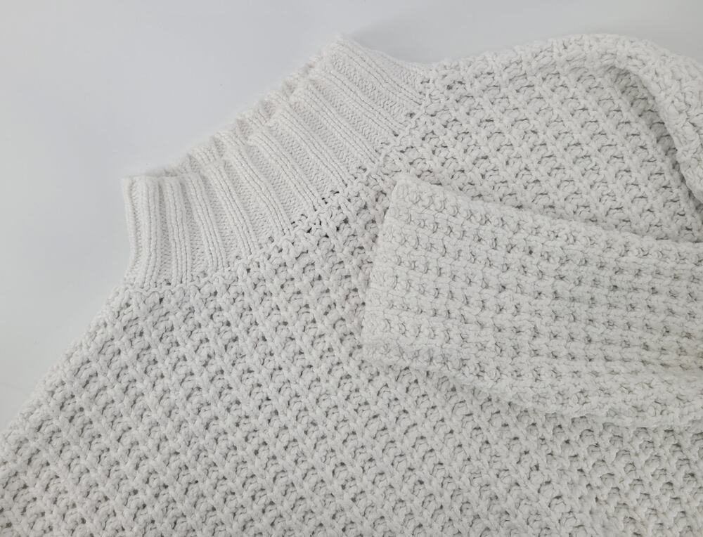 Chunky Textured Cropped Sweater Small Ivory White Fisherman Boho Mock Neck